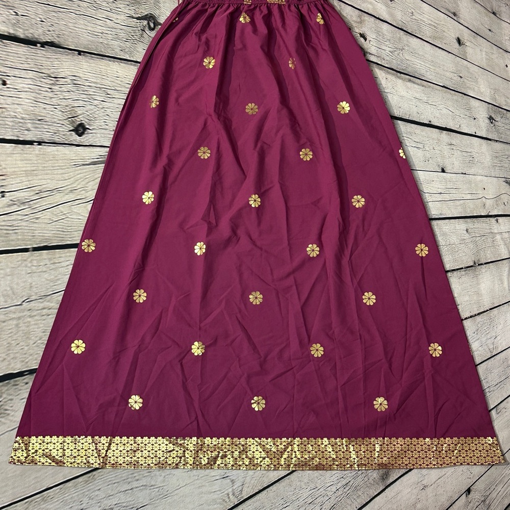 SHEIN Maroon Maxi Dress/Abaya with Gold Floral Accents - Picture 10 of 10
